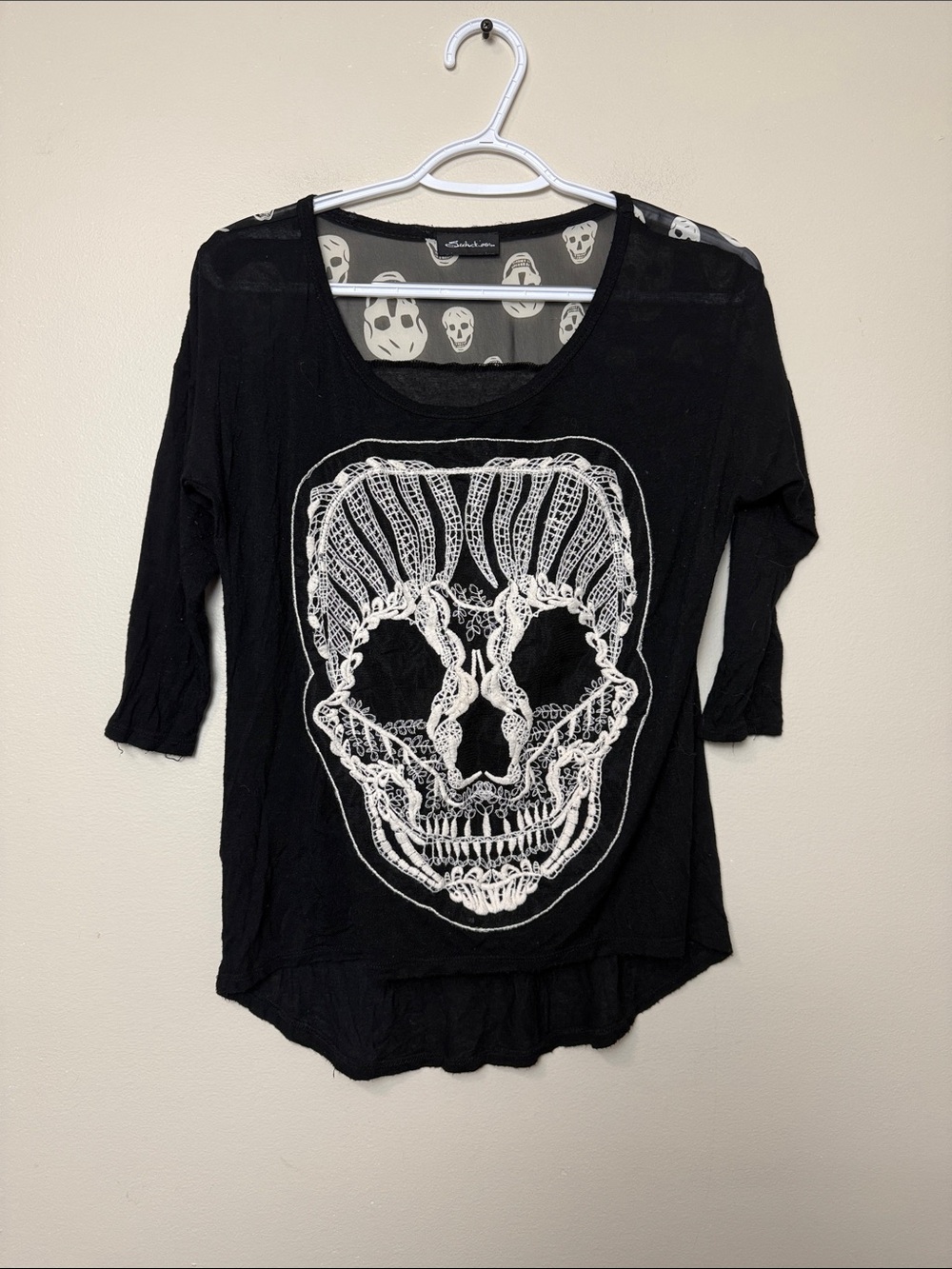 Y2k Seductions Skull embroidered/print back Scoop Neck Top - Black size S -M